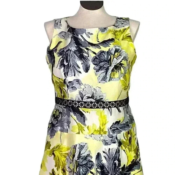 Dressbarn Dress Women 16 Multicolor Fit Flare Floral Sleeveless Lined Linen Look - Picture 2 of 9